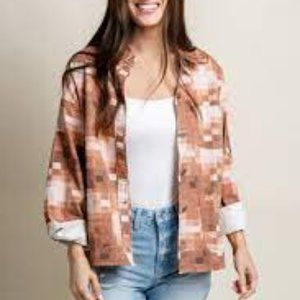 Etiquette Boutique Checkered Pocket Detail Jacket in Brick